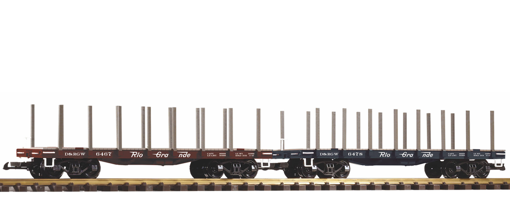 Piko 38778 G Scale D&RGW Flatcar w/Stakes, 2-Pack
