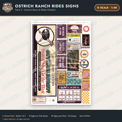 Alpine Railworks 31135O O Scale Roadside Signs - Ostrich Farm