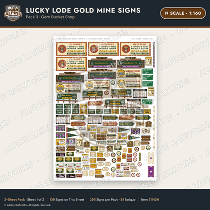 Alpine Railworks 31142N N Scale Roadside Signs - Gold Panning Mine