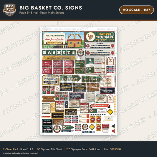 Alpine Railworks 30898HO HO Scale Roadside Signs - Basket Building