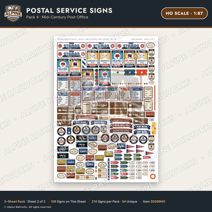 Alpine Railworks 30299HO HO Scale Postal Service Signs