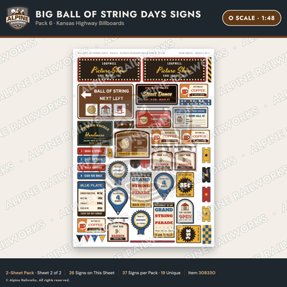 Alpine Railworks 30833O O Scale Roadside Signs - Giant Ball of Twine