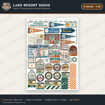 Alpine Railworks 30697O O Scale Lake Resort Signs - Postcards