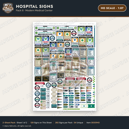 Alpine Railworks 30331HO HO Scale Hospital Signs