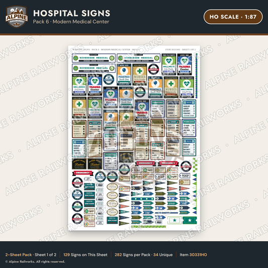 Alpine Railworks 30331HO HO Scale Hospital Signs