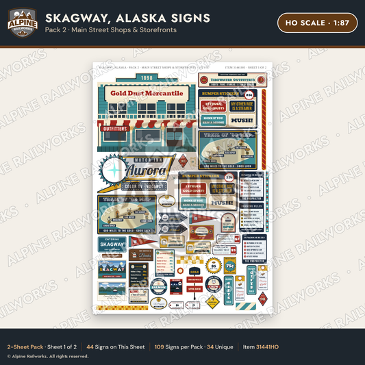 Alpine Railworks 31441HO HO Scale Skagway AK Signs - Main Street Shops