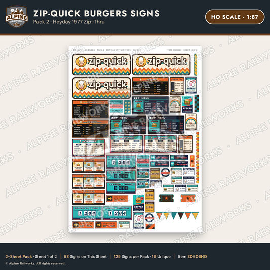 Alpine Railworks 30606HO HO Scale Fast Food Signs - Burger Stand