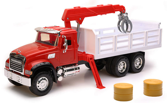 New Ray 17116 1/18 Mack Granite Stakebed with Crane, Hay Bales