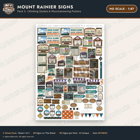 Alpine Railworks 30736HO HO Scale Tourist Signs - Mount Rainier