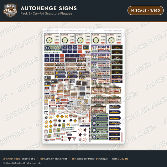 Alpine Railworks 30824N N Scale Roadside Attraction Signs - Car Henge
