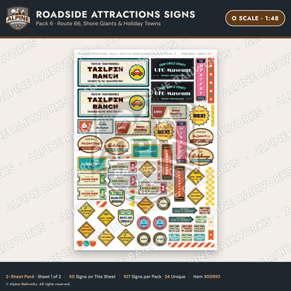 Alpine Railworks 30091O O Scale Roadside Attractions Signs - Route 66