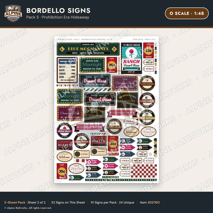 Alpine Railworks 30276O O Scale Bordello Signs