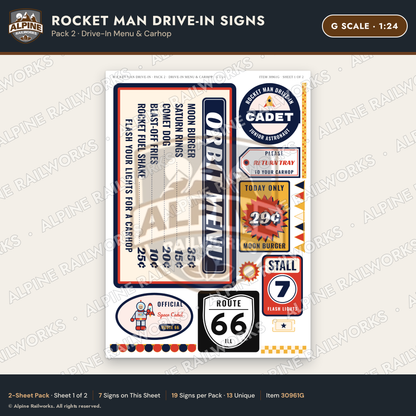 Alpine Railworks 30961G G Scale Roadside Signs - Spaceman Drive-In