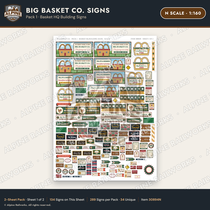 Alpine Railworks 30894N N Scale Roadside Signs - Basket Building
