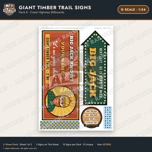 Alpine Railworks 30791G G Scale Roadside Signs - Lumberjack Redwoods