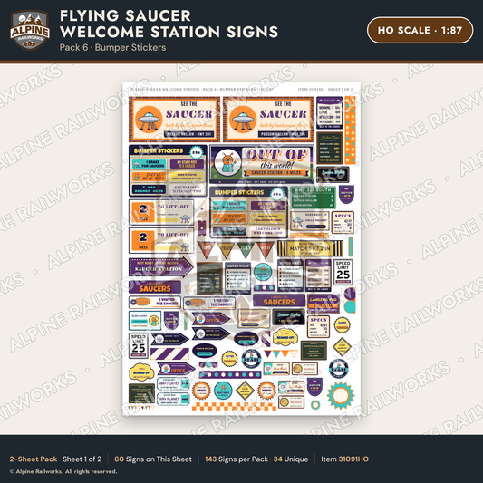 Alpine Railworks 31091HO HO Scale Roadside Signs - UFO Welcome Center