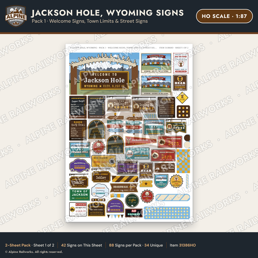 Alpine Railworks 31386HO HO Scale Jackson Hole WY Signs - Welcome