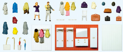Preiser 10658 HO Scale Ready to Go Out 2 Figures, & Cloak Room Details