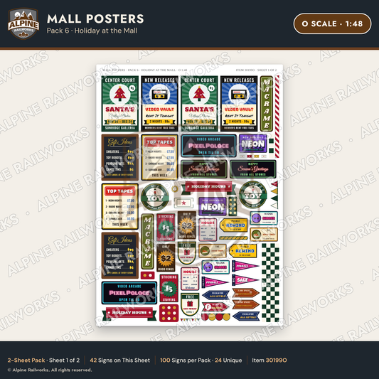 Alpine Railworks 30199O O Scale Mall Posters - Holiday at the Mall