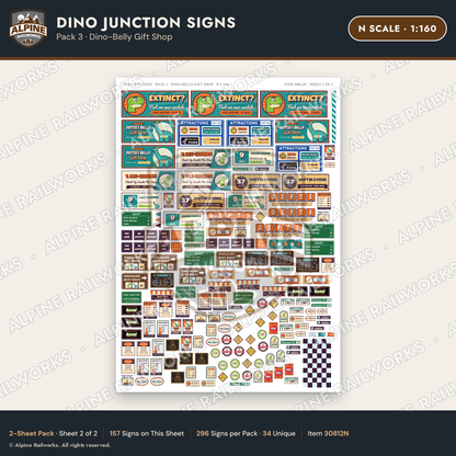 Alpine Railworks 30812N N Scale Roadside Signs - Giant Dinosaurs