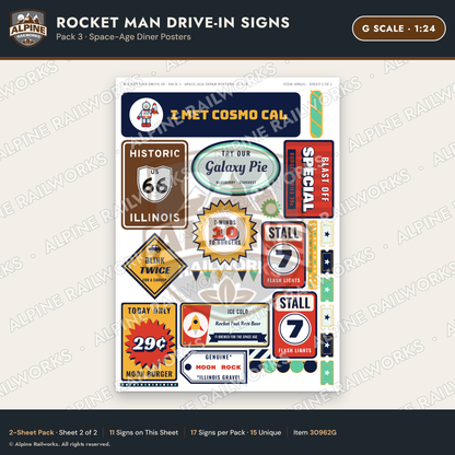 Alpine Railworks 30962G G Scale Roadside Signs - Spaceman Drive-In