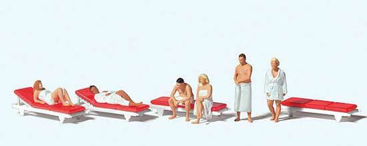 Preiser 10801 HO Scale Having a Sauna -- 6 Sauna Figures, 4 Chaise Lounges