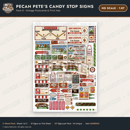 Alpine Railworks 30595HO HO Scale Roadside Signs - Pecan Candy Stop