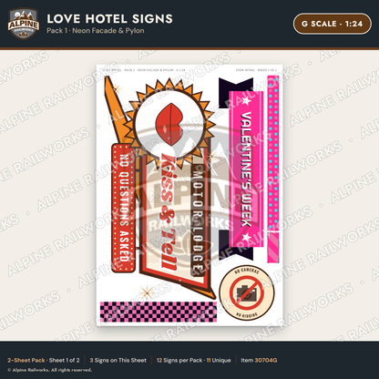 Alpine Railworks 30704G G Scale Love Hotel Signs - Neon Facade & Pylon