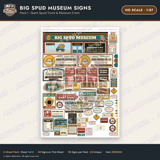 Alpine Railworks 31002HO HO Scale Roadside Signs - Potato Museum