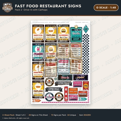 Alpine Railworks 30429O O Scale Fast Food Restaurant Signs