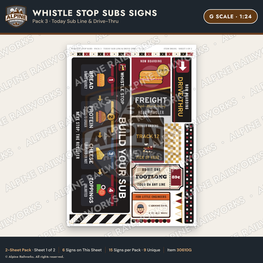 Alpine Railworks 30610G G Scale Fast Food Signs - Sub Shop