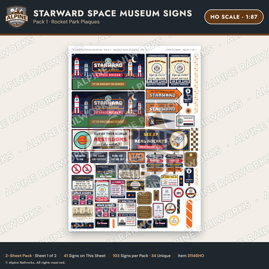 Alpine Railworks 31146HO HO Scale Roadside Signs - Space Museum