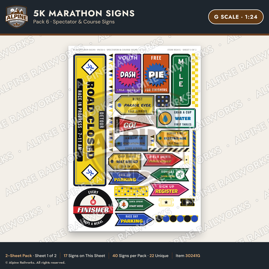 Alpine Railworks 30241G G Scale 5K Marathon Signs - Spectator & Course