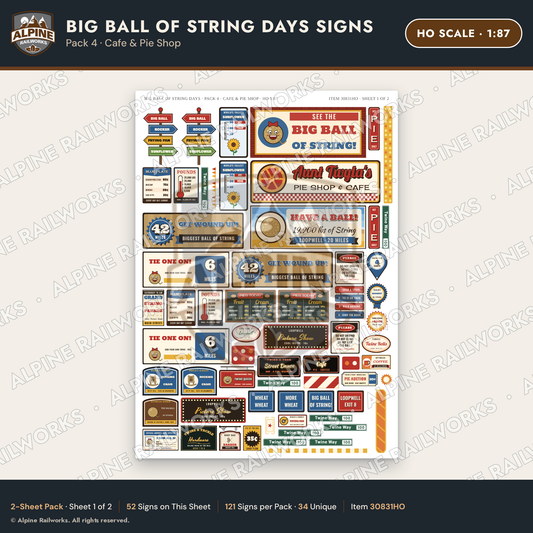 Alpine Railworks 30831HO HO Scale Roadside Signs - Giant Ball of Twine