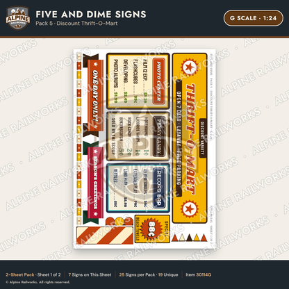 Alpine Railworks 30114G G Scale Five and Dime Signs