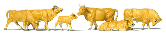 Preiser 10147 HO Scale Cows Light Brown Figure Set pkg(6)