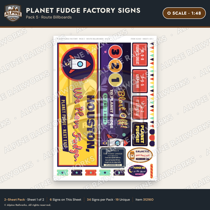 Alpine Railworks 31216O O Scale Fudge Factory Signs - Route Billboards