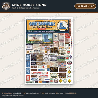 Alpine Railworks 30905HO HO Scale Roadside Signs - Shoe House
