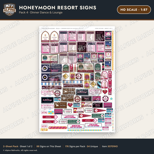 Alpine Railworks 30701HO HO Scale Honeymoon Resort Signs