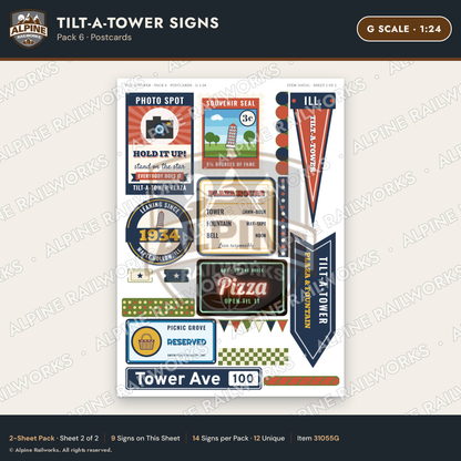 Alpine Railworks 31055G G Scale Roadside Signs - Leaning Tower