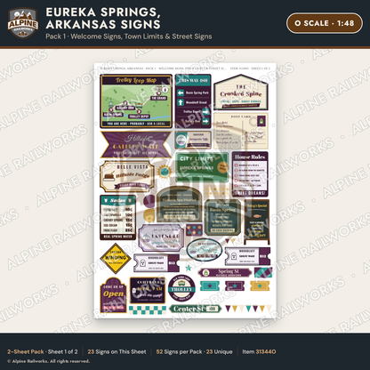 Alpine Railworks 31344O O Scale Eureka Springs Signs - Welcome Signs