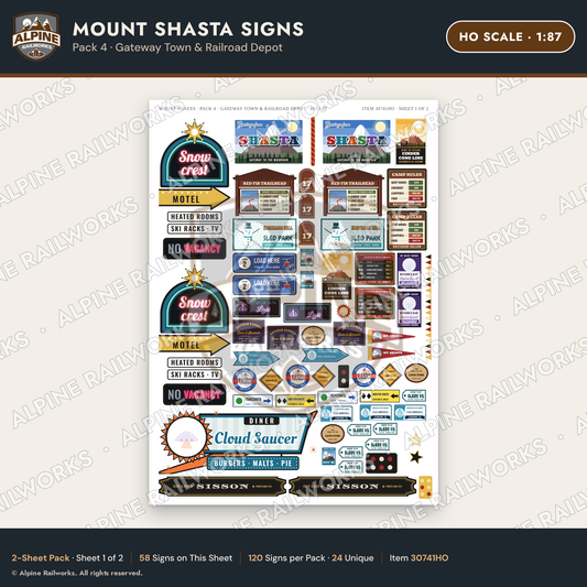 Alpine Railworks 30741HO HO Scale Tourist Signs - Mount Shasta