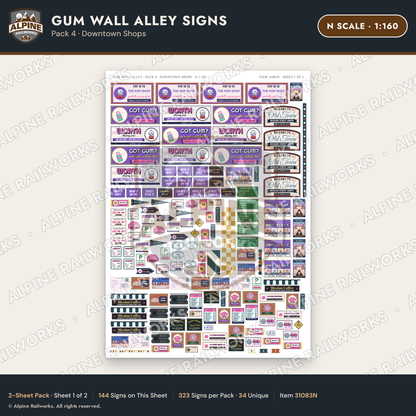 Alpine Railworks 31083N N Scale Roadside Signs - Bubblegum Alley