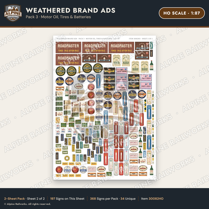 Alpine Railworks 30082HO HO Scale Weathered Brand Ads - Motor Oil