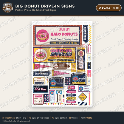 Alpine Railworks 30951O O Scale Roadside Signs - Giant Donut Shop