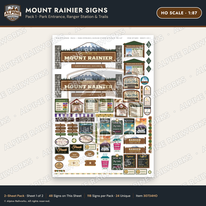 Alpine Railworks 30734HO HO Scale Tourist Signs - Mount Rainier