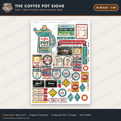 Alpine Railworks 30888O O Scale Roadside Signs - Coffee Pot Diner