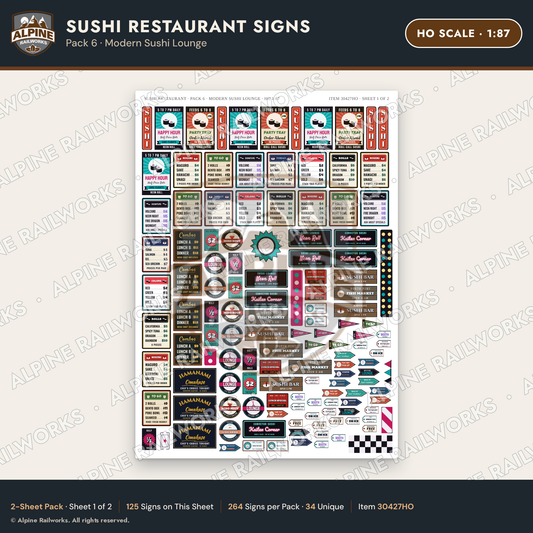 Alpine Railworks 30427HO HO Scale Sushi Restaurant Signs