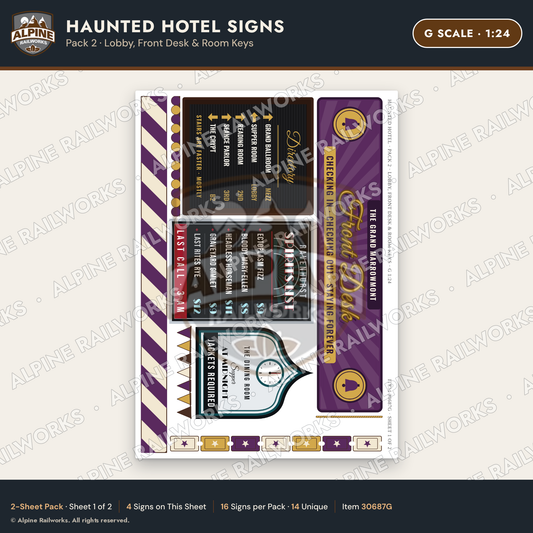Alpine Railworks 30687G G Scale Haunted Hotel Signs - Lobby