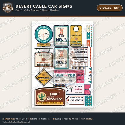 Alpine Railworks 30714G G Scale Tourist Signs - Desert Cable Car